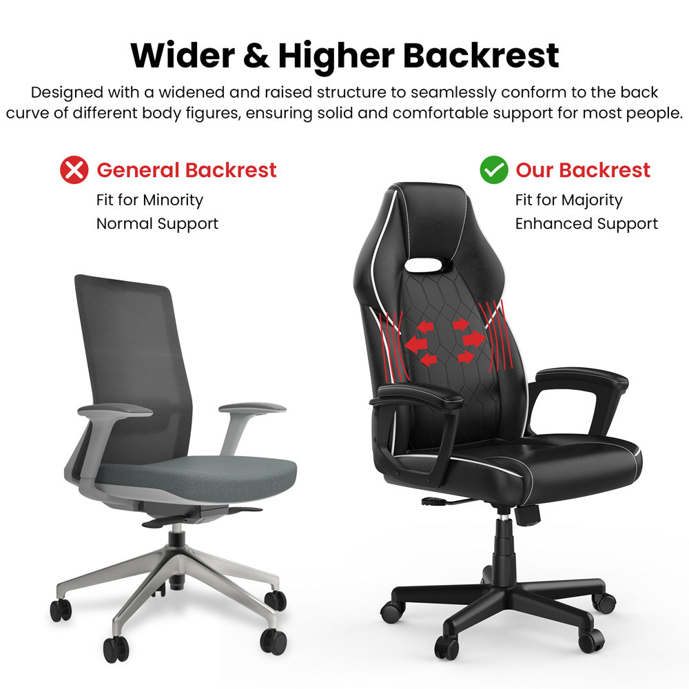 ACGAM CG-5354 Gaming Office Chair XL Version, Ergonomic Design, Flexible Tilting Tension and Height, Superior PVC Leather, Sleek Padded Armrests, 360° Smooth Swivel