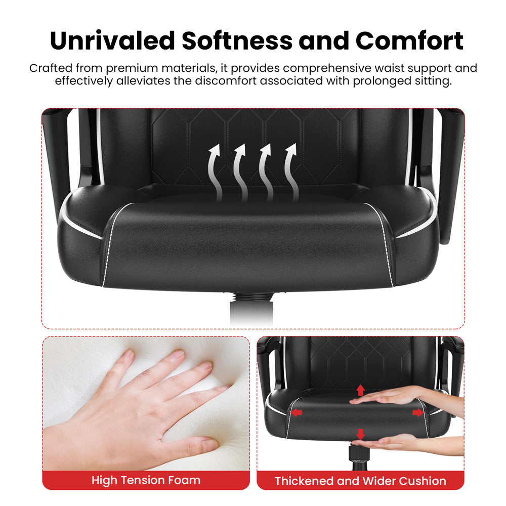 ACGAM CG-5354 Gaming Office Chair XL Version, Ergonomic Design, Flexible Tilting Tension and Height, Superior PVC Leather, Sleek Padded Armrests, 360° Smooth Swivel