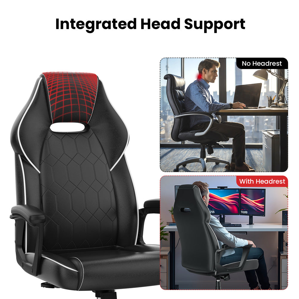 ACGAM CG-5354 Gaming Office Chair XL Version, Ergonomic Design, Flexible Tilting Tension and Height, Superior PVC Leather, Sleek Padded Armrests, 360° Smooth Swivel