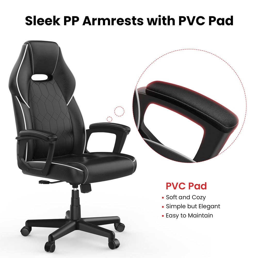 ACGAM CG-5354 Gaming Office Chair XL Version, Ergonomic Design, Flexible Tilting Tension and Height, Superior PVC Leather, Sleek Padded Armrests, 360° Smooth Swivel