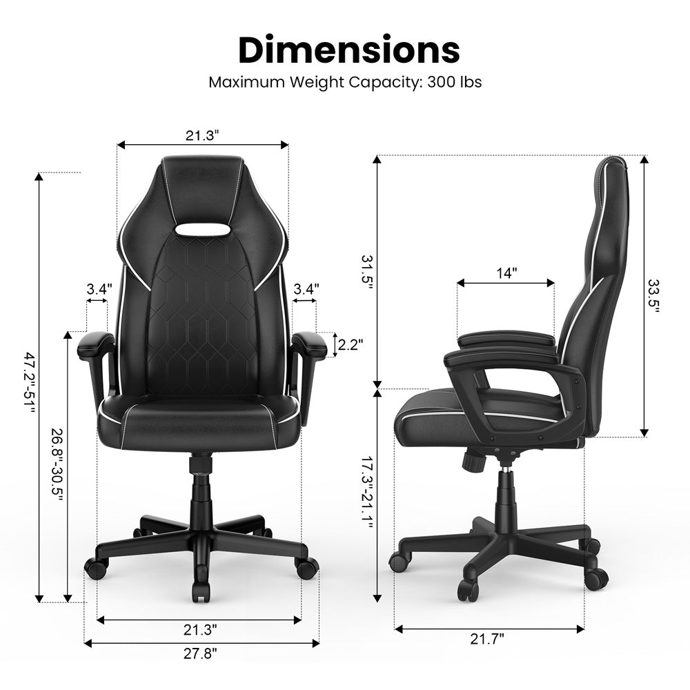 ACGAM CG-5354 Gaming Office Chair XL Version, Ergonomic Design, Flexible Tilting Tension and Height, Superior PVC Leather, Sleek Padded Armrests, 360° Smooth Swivel