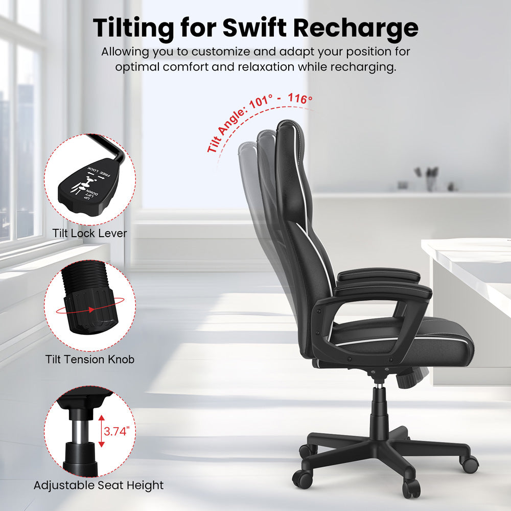 ACGAM CG-5354 Gaming Office Chair XL Version, Ergonomic Design, Flexible Tilting Tension and Height, Superior PVC Leather, Sleek Padded Armrests, 360° Smooth Swivel