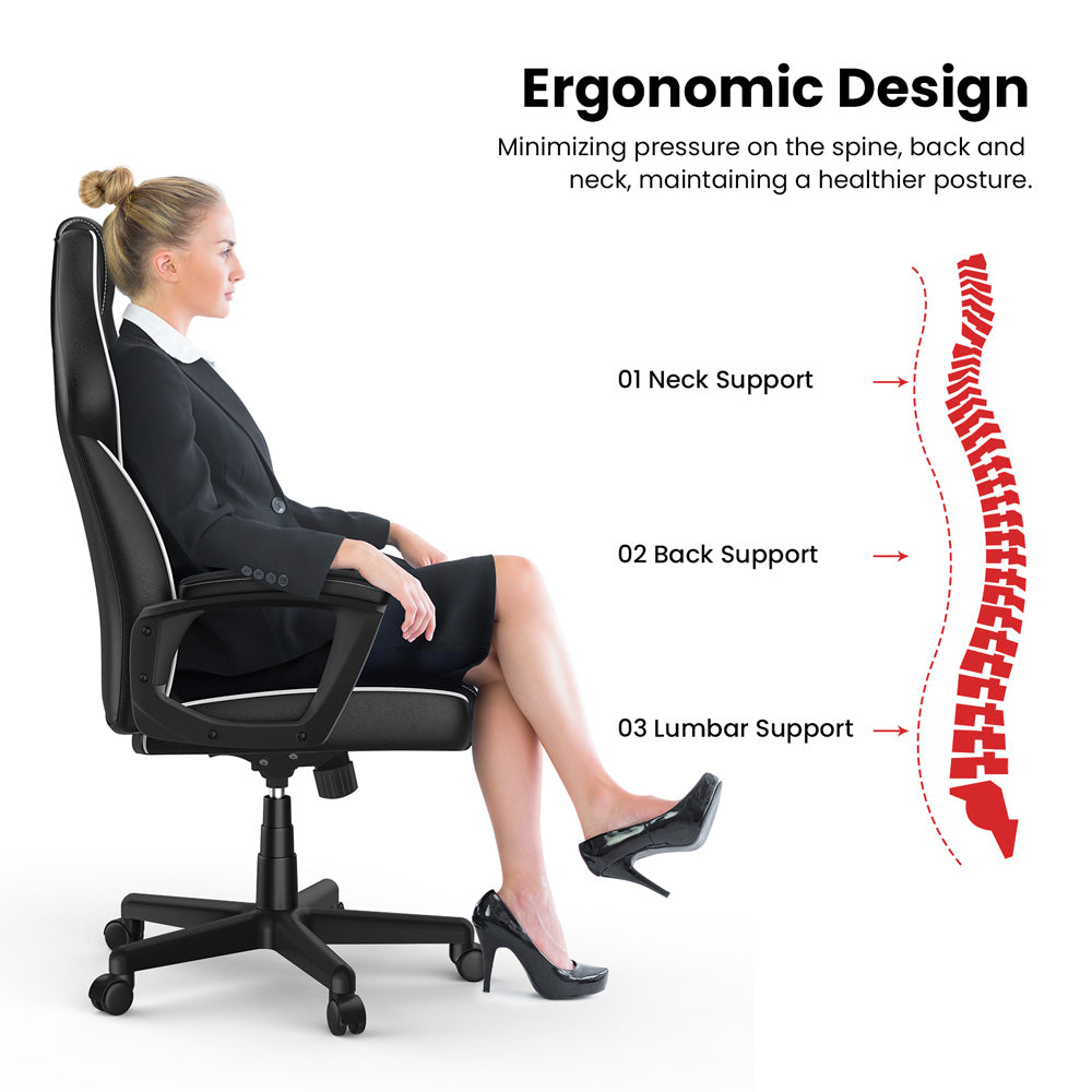 ACGAM CG-5354 Gaming Office Chair XL Version, Ergonomic Design, Flexible Tilting Tension and Height, Superior PVC Leather, Sleek Padded Armrests, 360° Smooth Swivel