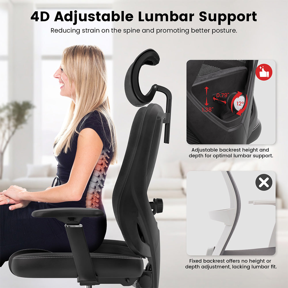 ACGAM CG-5455M Ergonomic Gaming Office Chair, PVC Seat Cushion, Adjustable Armrest & Headrest, 4D Lumbar Support, Synchro Reclining Backrest