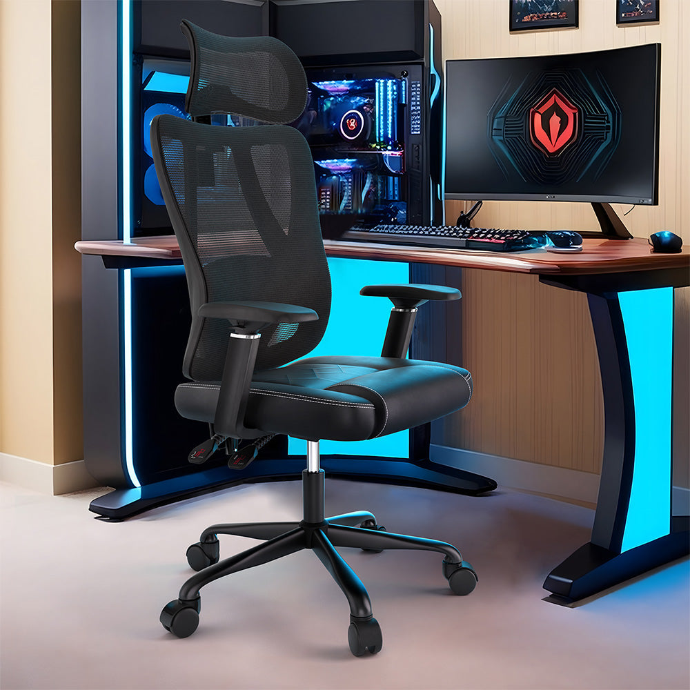 ACGAM CG-5455M Ergonomic Gaming Office Chair, PVC Seat Cushion, Adjustable Armrest & Headrest, 4D Lumbar Support, Synchro Reclining Backrest