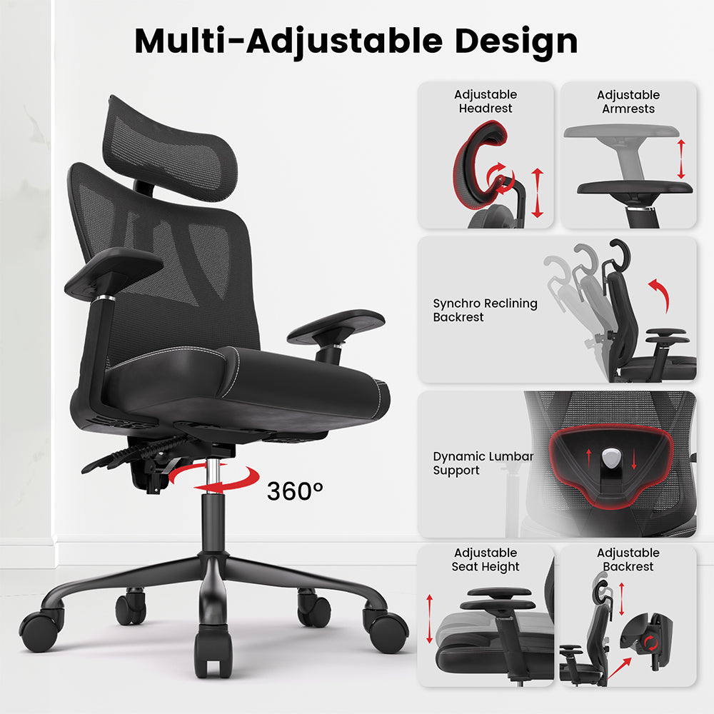 ACGAM CG-5455M Ergonomic Gaming Office Chair, PVC Seat Cushion, Adjustable Armrest & Headrest, 4D Lumbar Support, Synchro Reclining Backrest