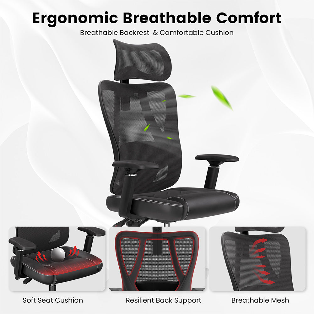 ACGAM CG-5455M Ergonomic Gaming Office Chair, PVC Seat Cushion, Adjustable Armrest & Headrest, 4D Lumbar Support, Synchro Reclining Backrest