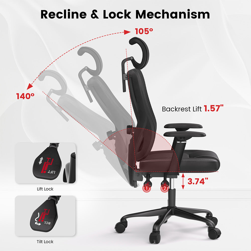 ACGAM CG-5455M Ergonomic Gaming Office Chair, PVC Seat Cushion, Adjustable Armrest & Headrest, 4D Lumbar Support, Synchro Reclining Backrest