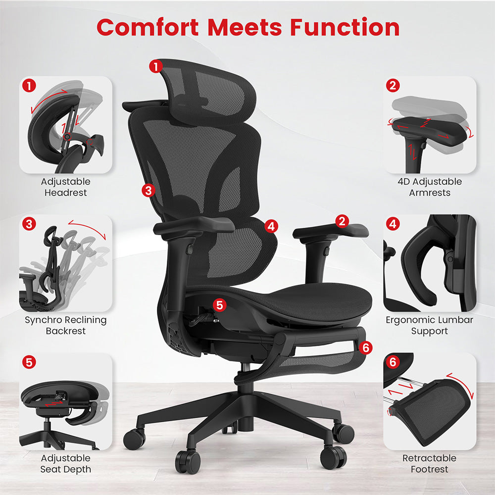 ACGAM CG-5658M Ergonomic Gaming Office Chair with 4D Adjustable Armrest, Lumbar Support, Adjustable Headrest