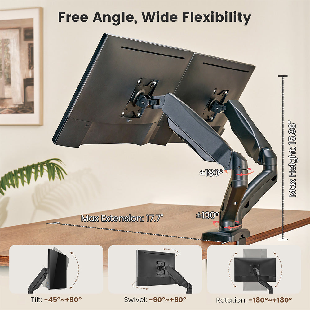ACGAM MAS-1D Spring-Assisted Dual-Monitor Mount with Flexible Angle and Installation
