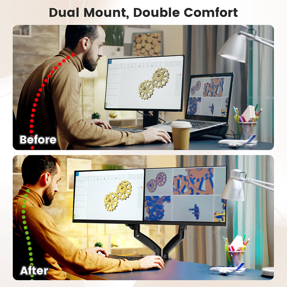 ACGAM MAS-1D Spring-Assisted Dual-Monitor Mount with Flexible Angle and Installation