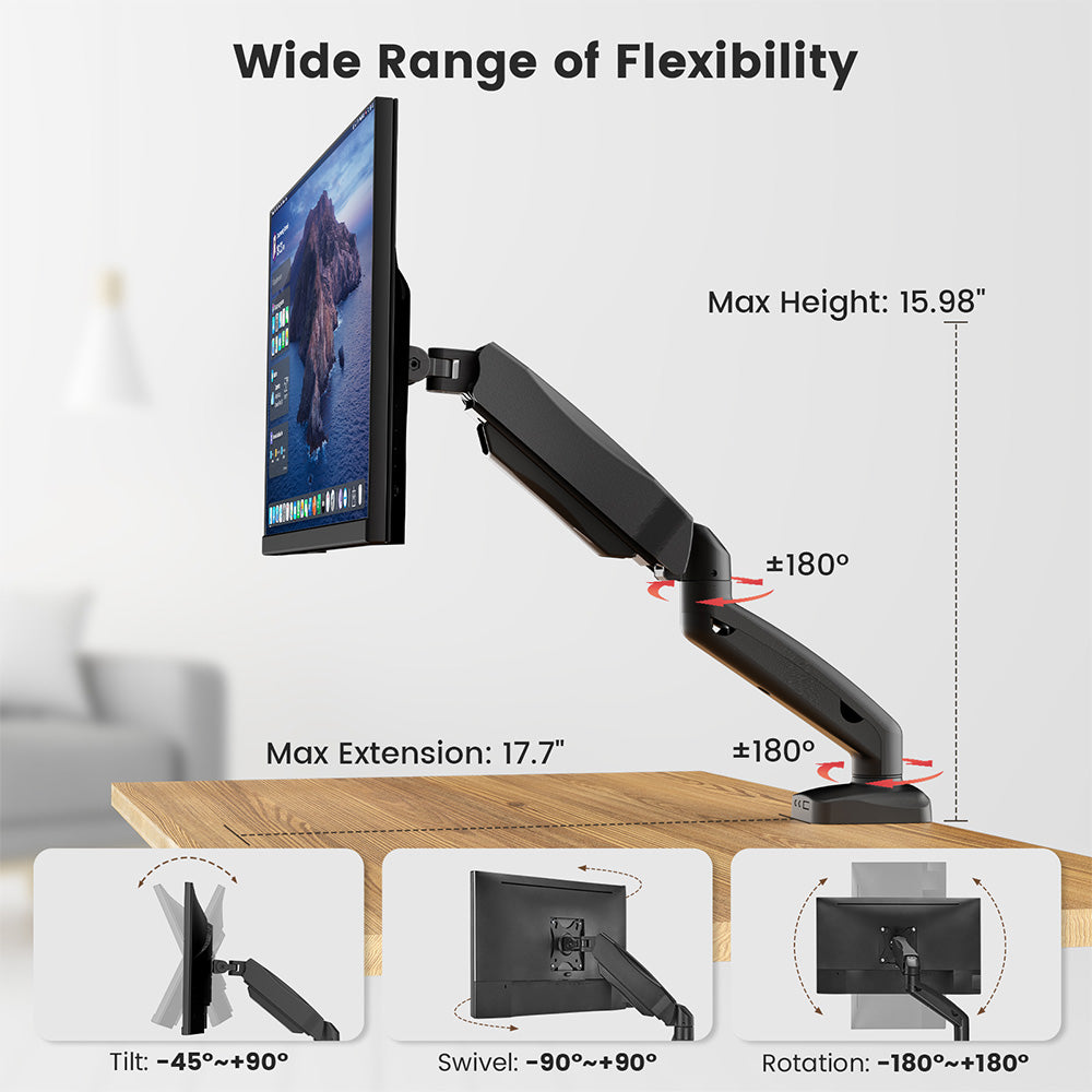 ACGAM MAS-1S Spring-Assisted Single-Monitor Mount with Flexible Angle and Installation