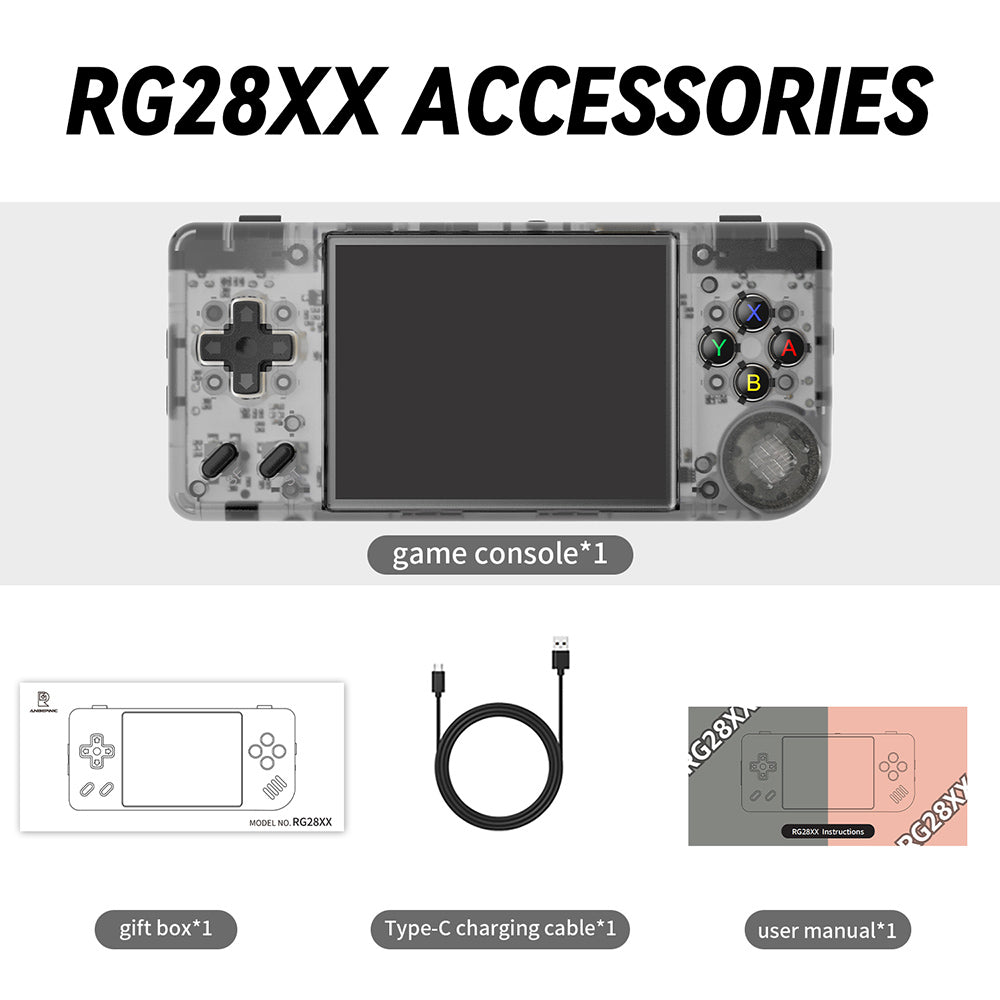 ANBERNIC RG28XX Game Console, 2.83-inch IPS Screen, 32GB TF Card, Multimedia Applications, 8 Hours of Playtime, HDMI Output - Transparent Black