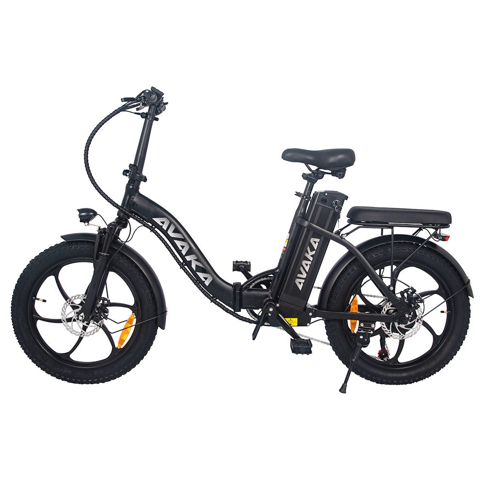 AVAKA BZ20 PLUS Electric Bike Foldable 20*3.0 Inch Fat Tires 500W Brushless Motor 25Km/h Max Speed 48V 18.2Ah Battery 100Km Range 120KG Max Load Dual Disc Brake Shimano 7-Speed Gear IP54 Waterproof LCD Display One-piece Wheel - Black