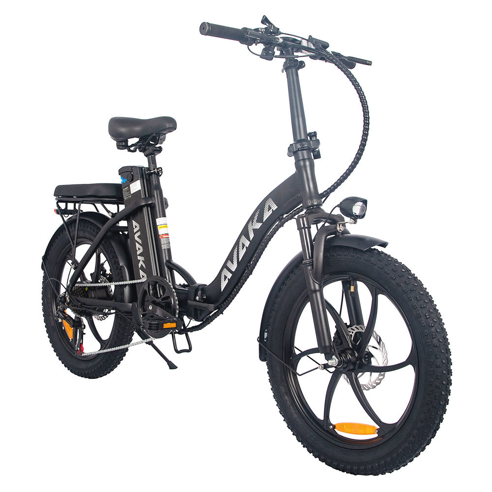 AVAKA BZ20 PLUS Electric Bike Foldable 20*3.0 Inch Fat Tires 500W Brushless Motor 25Km/h Max Speed 48V 18.2Ah Battery 100Km Range 120KG Max Load Dual Disc Brake Shimano 7-Speed Gear IP54 Waterproof LCD Display One-piece Wheel - Black