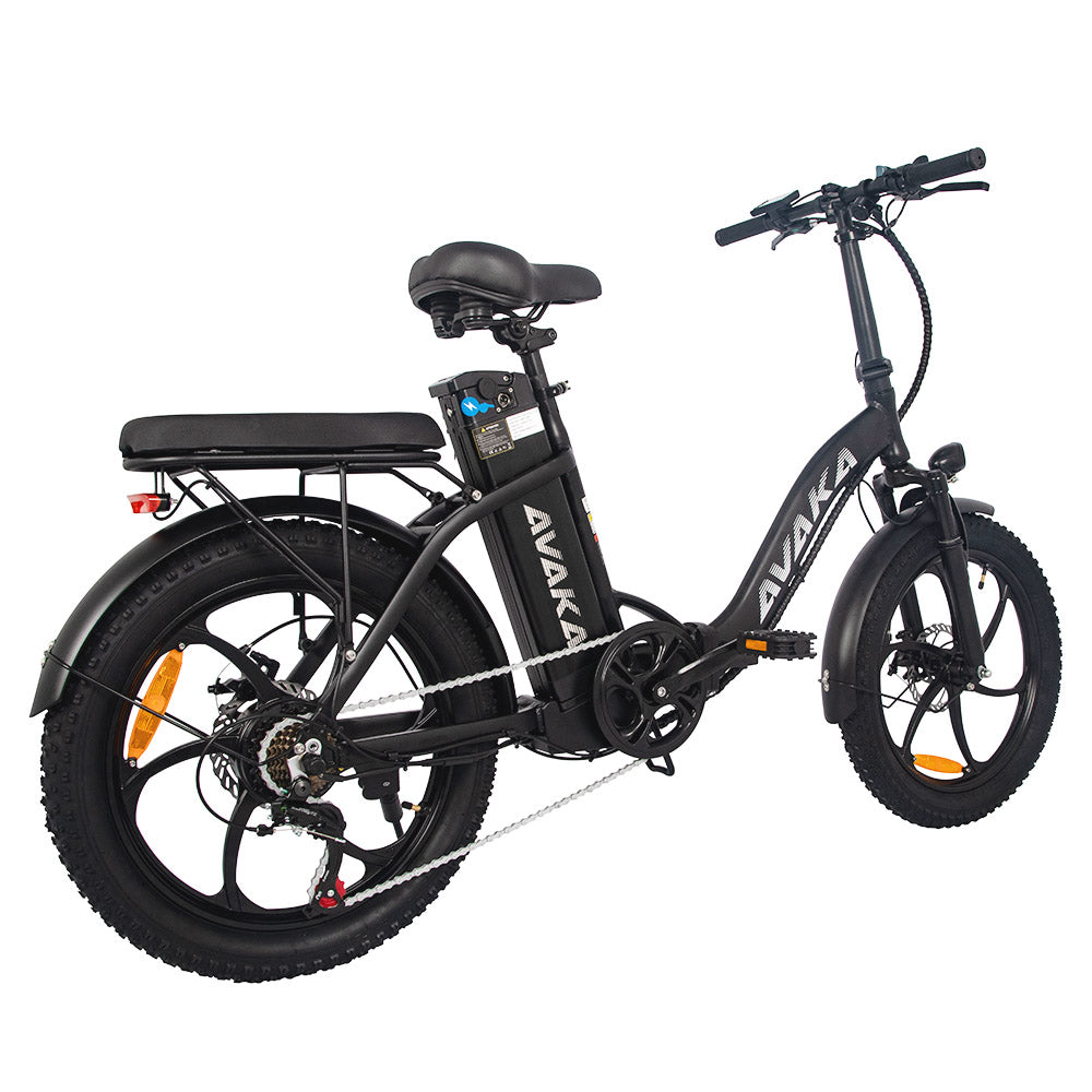 AVAKA BZ20 PLUS Electric Bike Foldable 20*3.0 Inch Fat Tires 500W Brushless Motor 25Km/h Max Speed 48V 18.2Ah Battery 100Km Range 120KG Max Load Dual Disc Brake Shimano 7-Speed Gear IP54 Waterproof LCD Display One-piece Wheel - Black