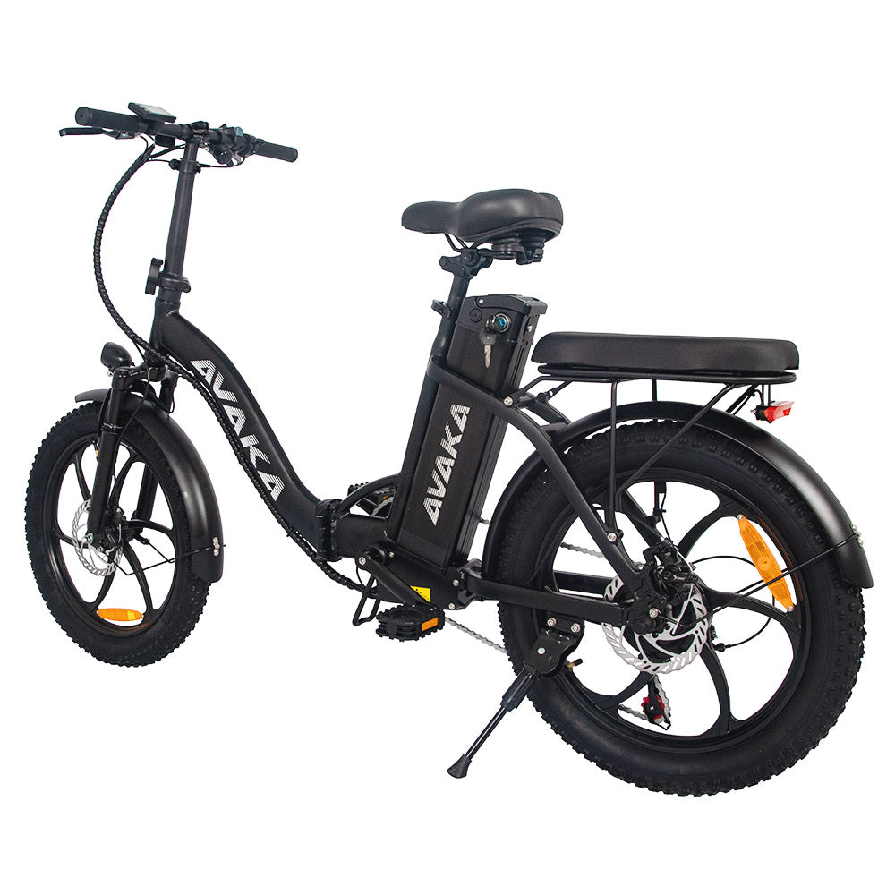 AVAKA BZ20 PLUS Electric Bike Foldable 20*3.0 Inch Fat Tires 500W Brushless Motor 25Km/h Max Speed 48V 18.2Ah Battery 100Km Range 120KG Max Load Dual Disc Brake Shimano 7-Speed Gear IP54 Waterproof LCD Display One-piece Wheel - Black