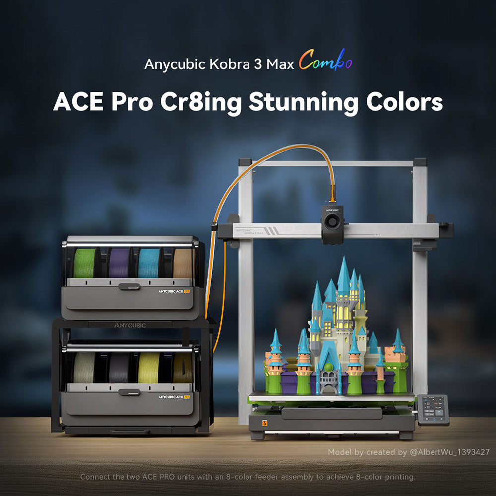 Anycubic Kobra 3 Max Combo, Up to 8-Color Printing, ACE Pro Color Engine, 600mm/s High-Speed Print, Auto-Leveling & Anti-Step Lost, 420*420*500mm