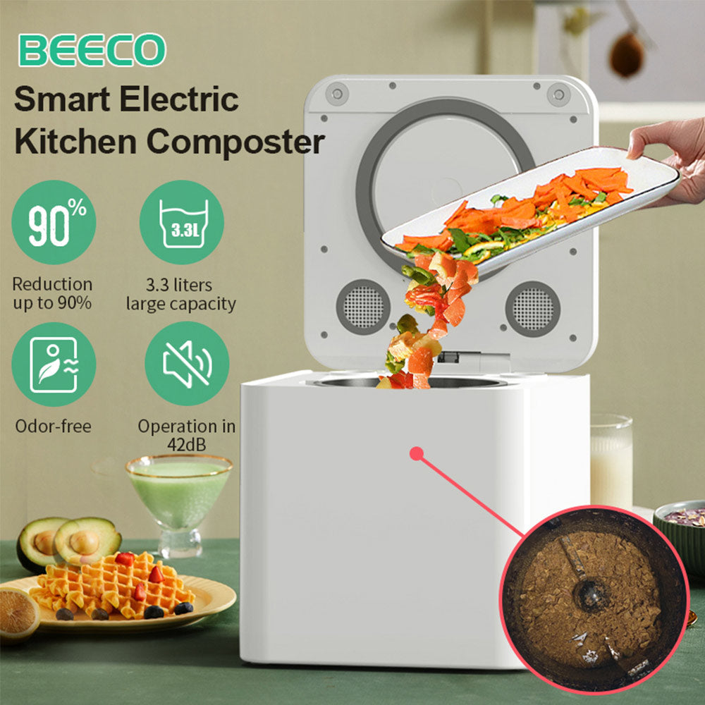 BEECO HQD-314Pro Electric Waste Kitchen Composter, 3.3L Big Capacity, Built-in UVC Light, Auto Home Compost Machine Odorless, Turn Food Waste to Fertilizer for Garden, Food Waste Compost Machine