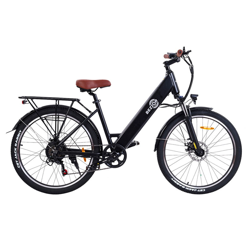 Bezior M3 Electric Bike 48V 500W Motor 32km/h Max Speed 10.4Ah Battery 60km Max Range 26*2.1'' CST Tires Shimano 7 Speed Gear - Black