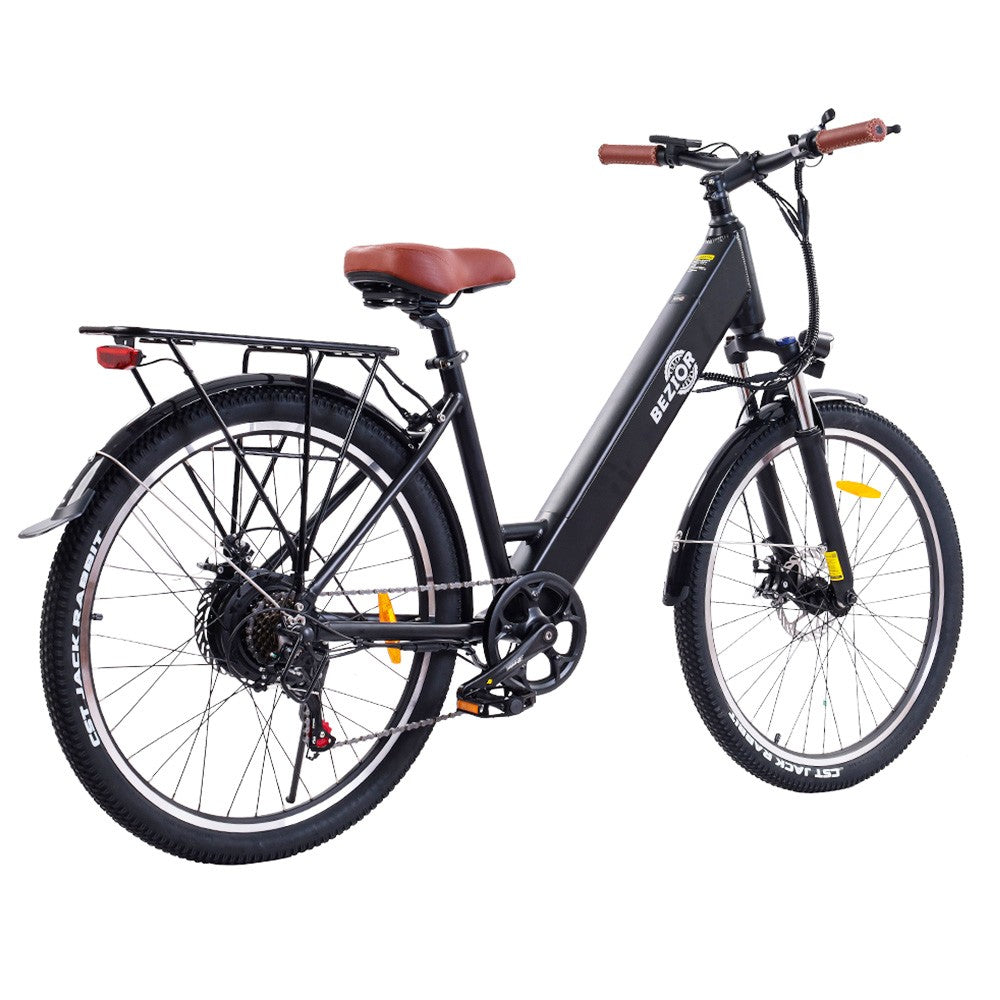 Bezior M3 Electric Bike 48V 500W Motor 32km/h Max Speed 10.4Ah Battery 60km Max Range 26*2.1'' CST Tires Shimano 7 Speed Gear - Black