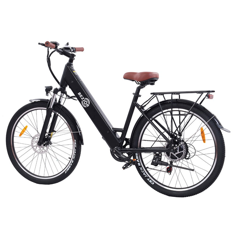 Bezior M3 Electric Bike 48V 500W Motor 32km/h Max Speed 10.4Ah Battery 60km Max Range 26*2.1'' CST Tires Shimano 7 Speed Gear - Black