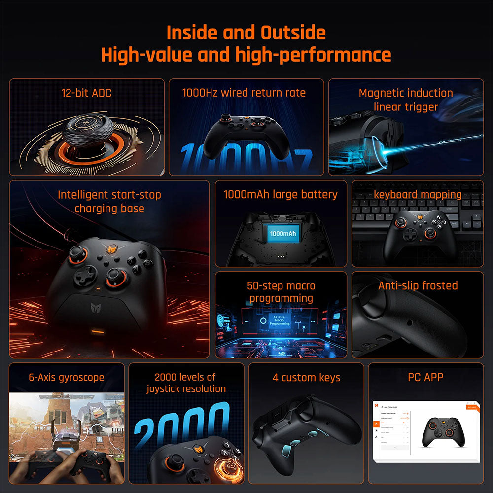 BIGBIG WON GALE HALL Wireless Game Controller, 3 Connection Modes, Hall Joysticks & Triggers, Compatible with Switch / PC / iOS / Android