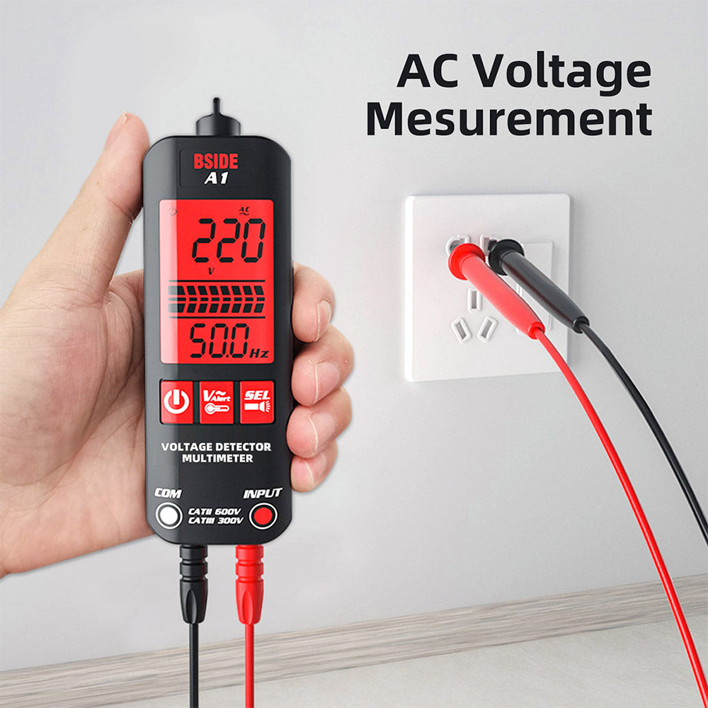 BSIDE A1 Digital Multimeter, Electrician Pen, Non-Contact Voltage Tester, Ohm Hz Meter, AC Live/Neutral Wire Test, Red & Green Backlight, with Storage Bag - Black