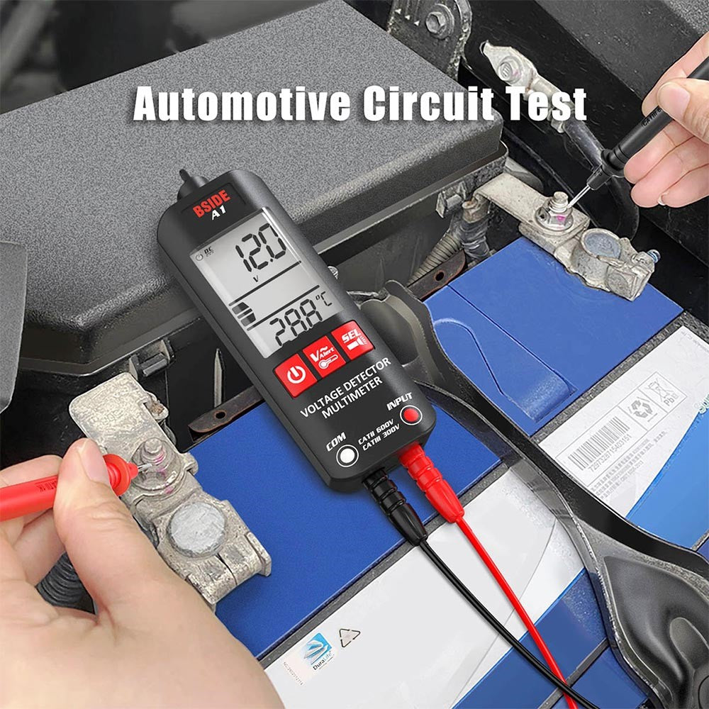 BSIDE A1 Digital Multimeter, Electrician Pen, Non-Contact Voltage Tester, Ohm Hz Meter, AC Live/Neutral Wire Test, Red & Green Backlight, with Storage Bag - Black