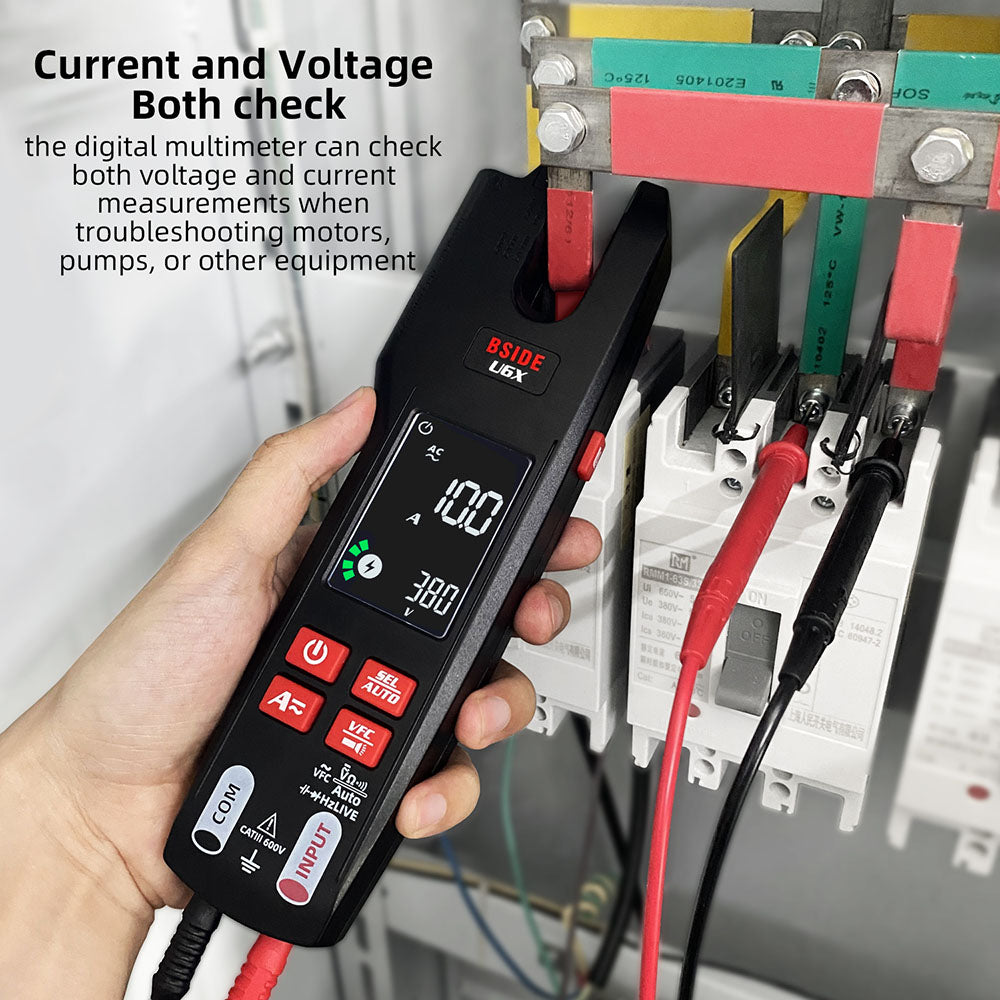 BSIDE U6X U-Shape Digital Clamp Multimeter, Automatic AC/DC Meter, Infrared Detection, Color Display Display, Rechargeable Battery, with Probe Tips Holder Design