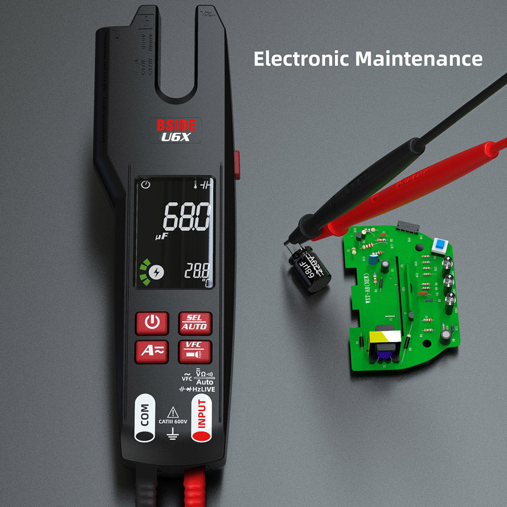 BSIDE U6X U-Shape Digital Clamp Multimeter, Automatic AC/DC Meter, Infrared Detection, Color Display Display, Rechargeable Battery, with Probe Tips Holder Design