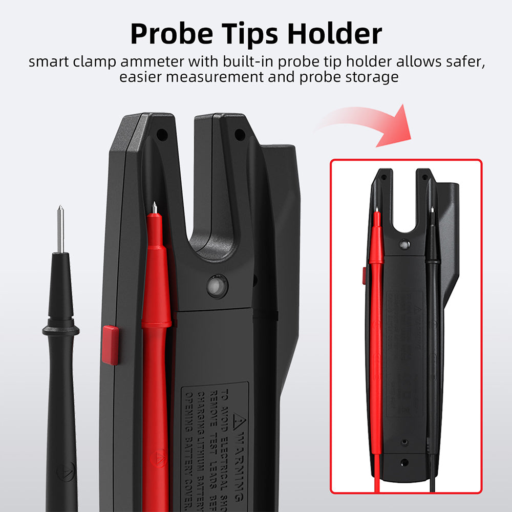 BSIDE U6X U-Shape Digital Clamp Multimeter, Automatic AC/DC Meter, Infrared Detection, Color Display Display, Rechargeable Battery, with Probe Tips Holder Design