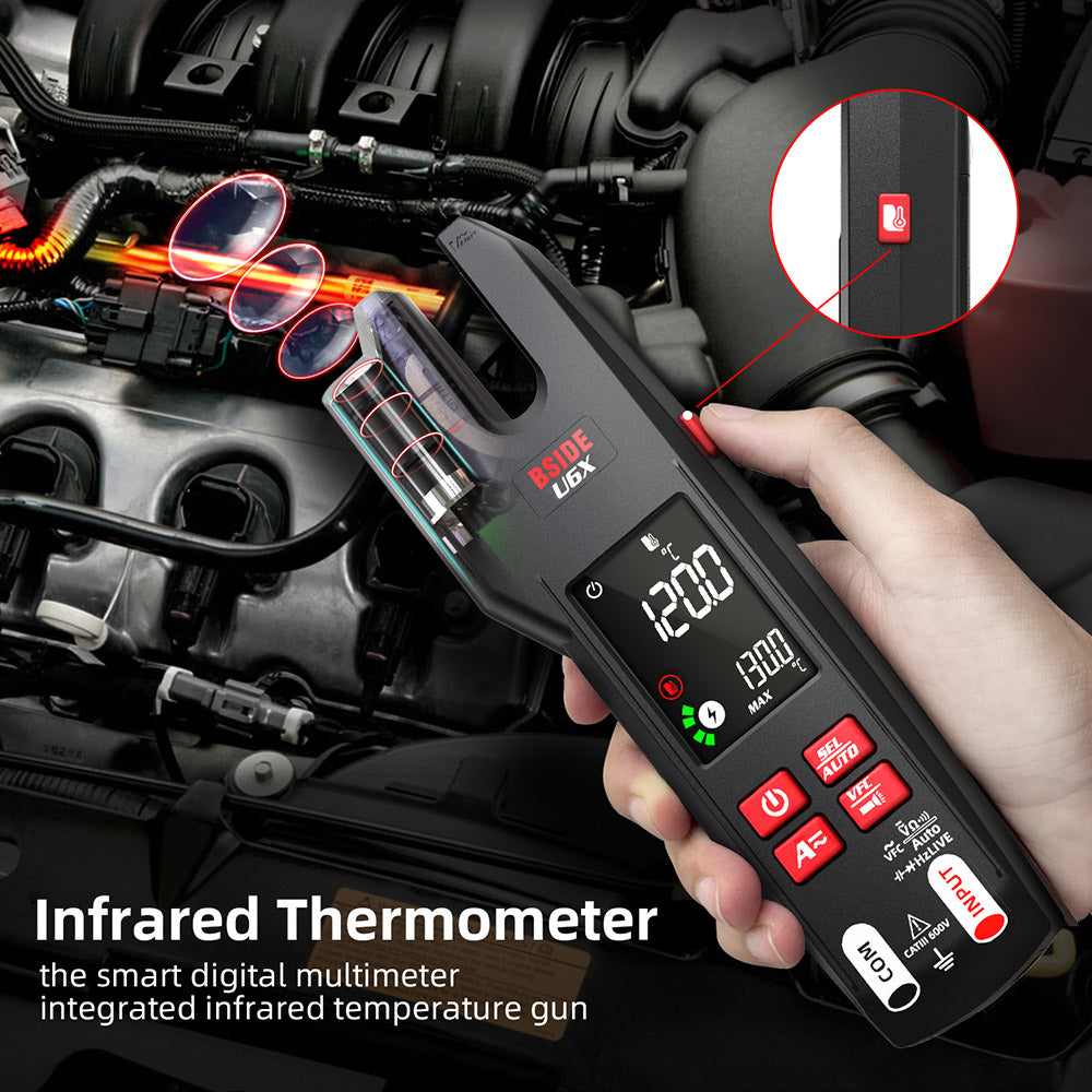 BSIDE U6X U-Shape Digital Clamp Multimeter, Automatic AC/DC Meter, Infrared Detection, Color Display Display, Rechargeable Battery, with Probe Tips Holder Design