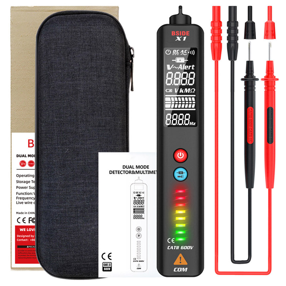 BSIDE X1 Intelligent Voltage Detector Tester, Multimeter, Electric Pen, Break Point Checking, Large LCD Screen, Flashlight, Live Wire Hz Ohm NCV Meter, No Batteries