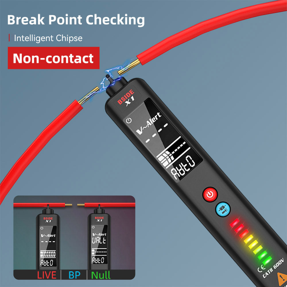 BSIDE X1 Intelligent Voltage Detector Tester, Multimeter, Electric Pen, Break Point Checking, Large LCD Screen, Flashlight, Live Wire Hz Ohm NCV Meter, No Batteries