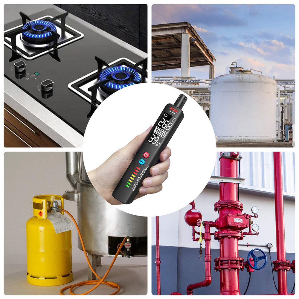 BSIDE X4A Digital Hygrometer Gas Detector, Combustible Gas Analyzer, Temperature and Humidity Tester, with Audible and Visual Alarm, LCD Display, No Batteries, with Bag