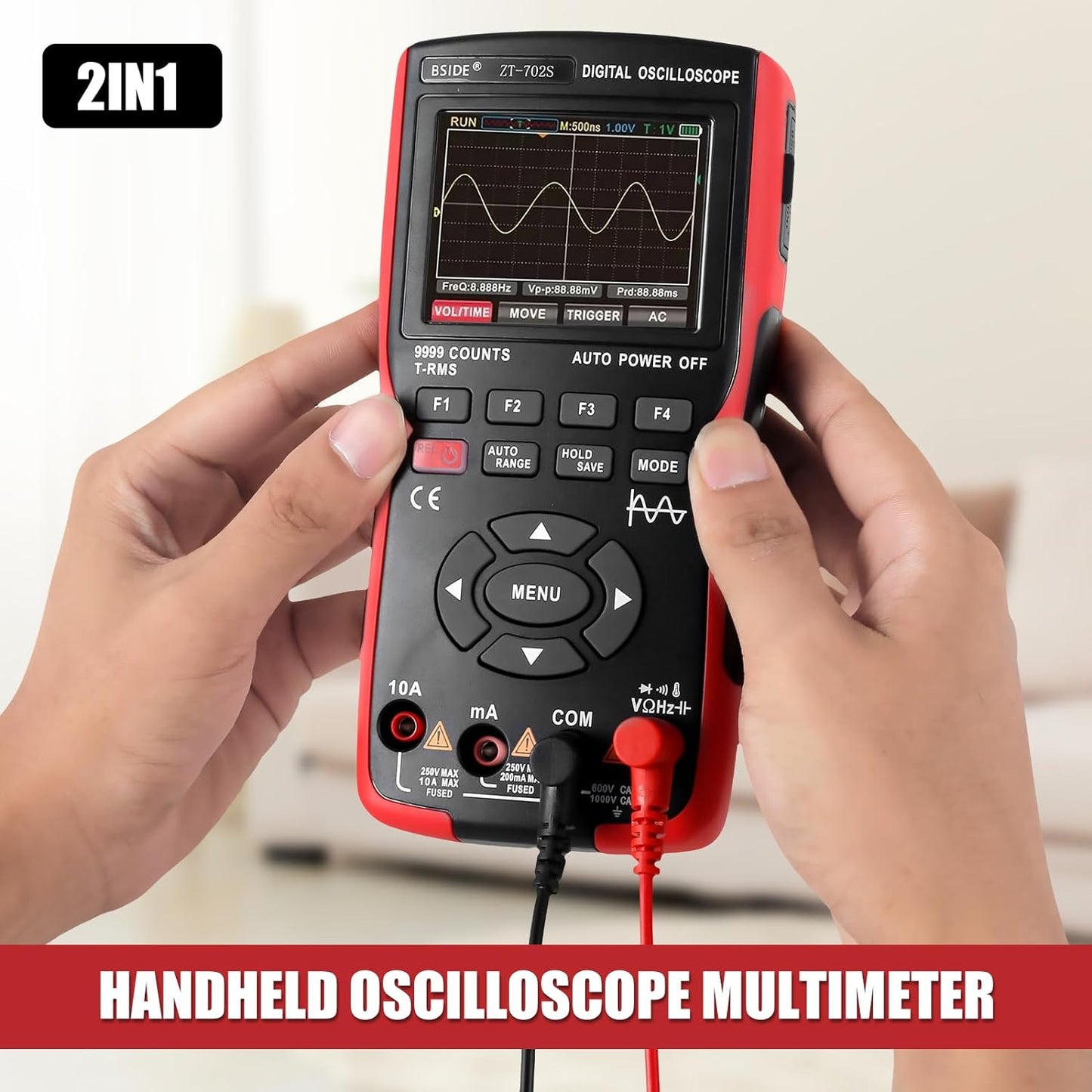 BSIDE ZT702S Digital Multimeter, Oscilloscope, Auto True RMS, Transistor Probe Meter, 48M/s 10MHz PC Waveform, 2.8inch LCD Screen