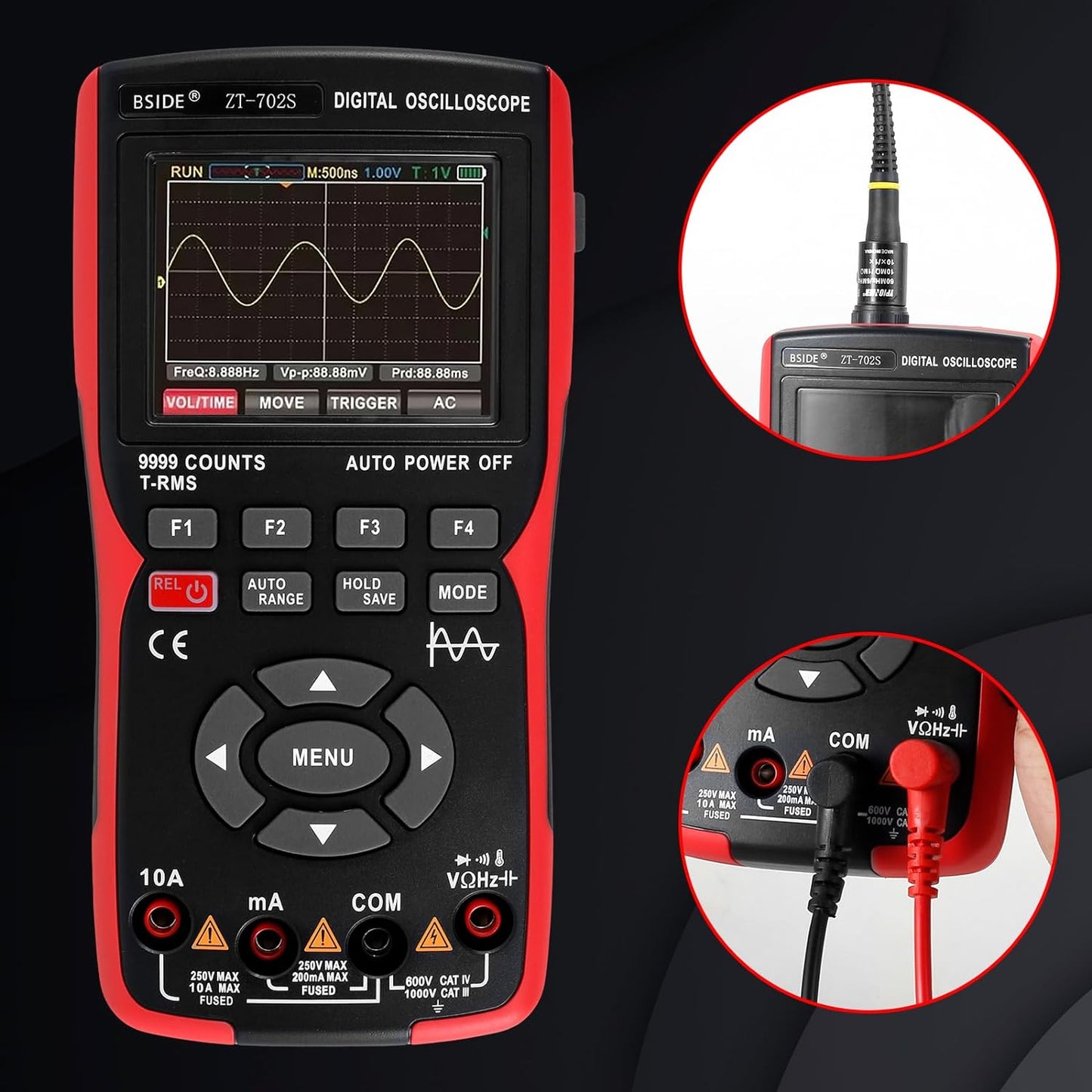BSIDE ZT702S Digital Multimeter, Oscilloscope, Auto True RMS, Transistor Probe Meter, 48M/s 10MHz PC Waveform, 2.8inch LCD Screen