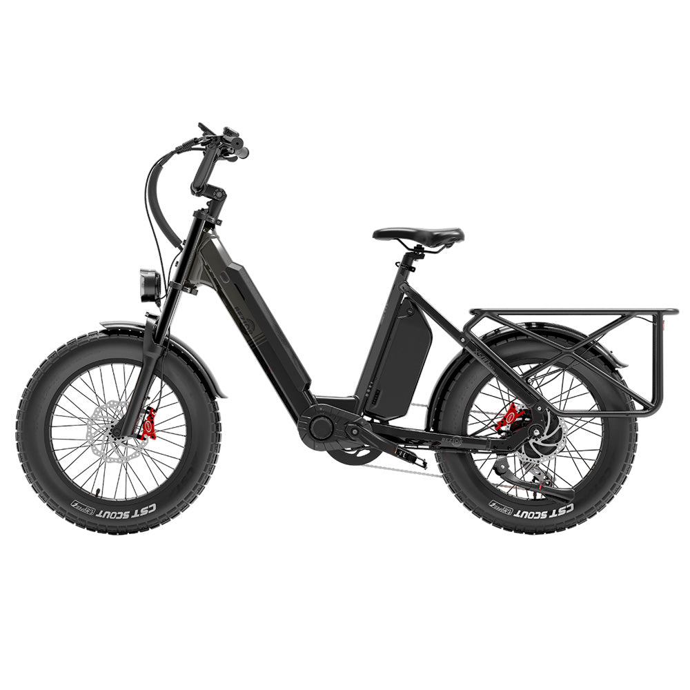 Bezior X500 Max Electric Cargo Bike, 750W Bafang Motor, SAMSUNG 48V 37.5Ah Removable Battery, 20*4.0 Inch Fat Tire, 48km/h Max Speed up to 220km Range, Front Spring Fork Hydraulic Disc Brakes Shimano 7-Speed with 60cm*20cm Large Heavy-duty Shelf