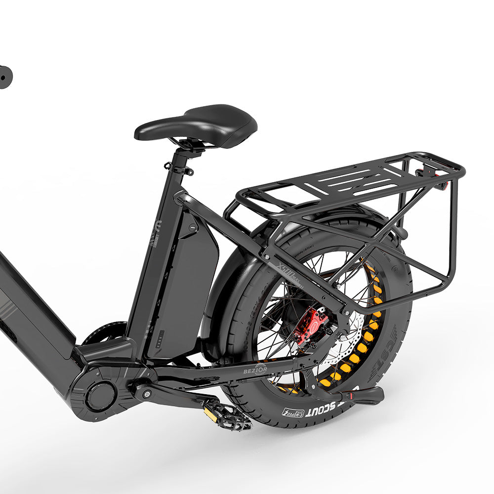 Bezior X500 Max Electric Cargo Bike, 750W Bafang Motor, SAMSUNG 48V 37.5Ah Removable Battery, 20*4.0 Inch Fat Tire, 48km/h Max Speed up to 220km Range, Front Spring Fork Hydraulic Disc Brakes Shimano 7-Speed with 60cm*20cm Large Heavy-duty Shelf
