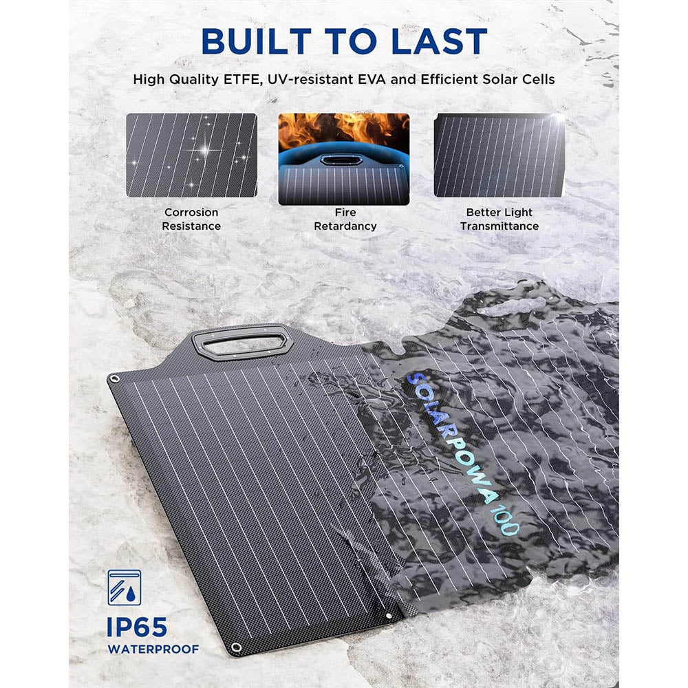 BigBlue SolarPowa 100 100W Foldable Solar Panel with Kickstands, 23.5% Energy Conversion Rate, IP65 Waterproof