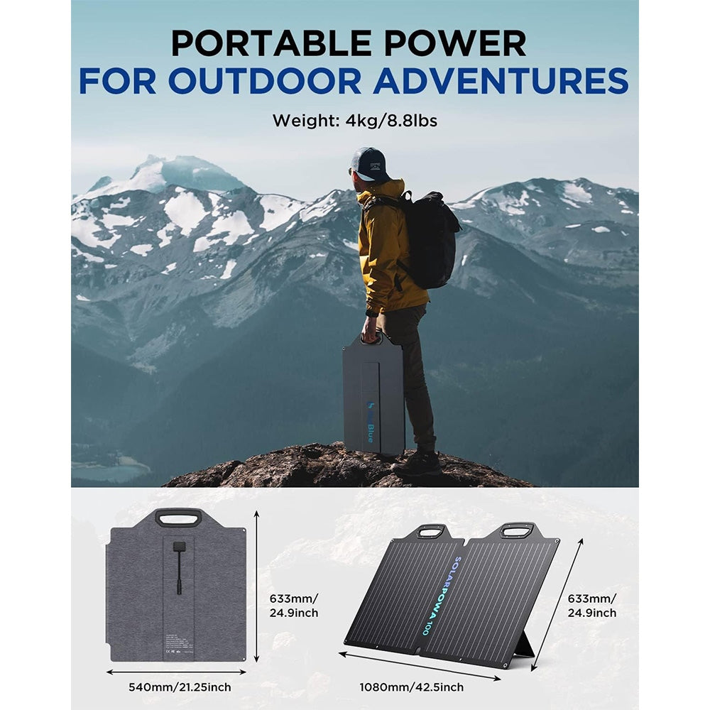 BigBlue SolarPowa 100 100W Foldable Solar Panel with Kickstands, 23.5% Energy Conversion Rate, IP65 Waterproof