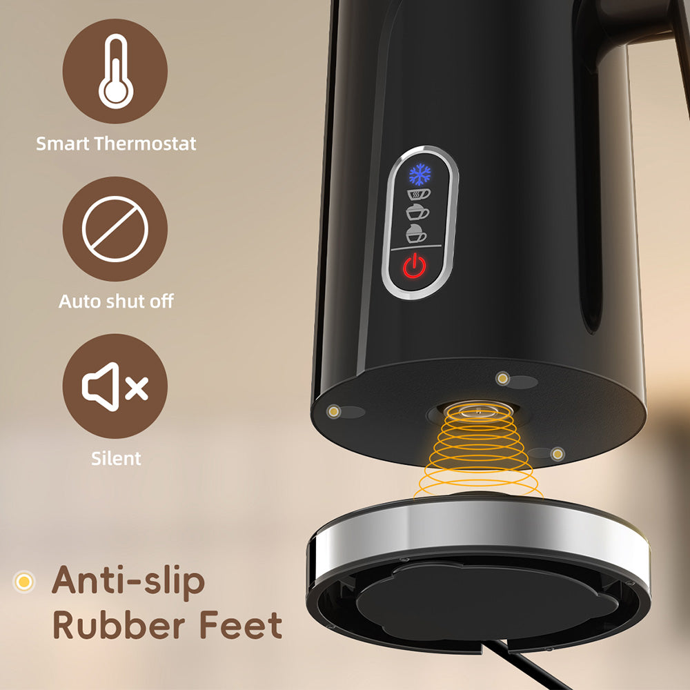 BioloMix BMF101 4 in 1 Electric Milk Frother and Warmer, Automatic Hot and Cold, for Latte, Foam Maker, Hot Chocolates, Cappuccino - Black