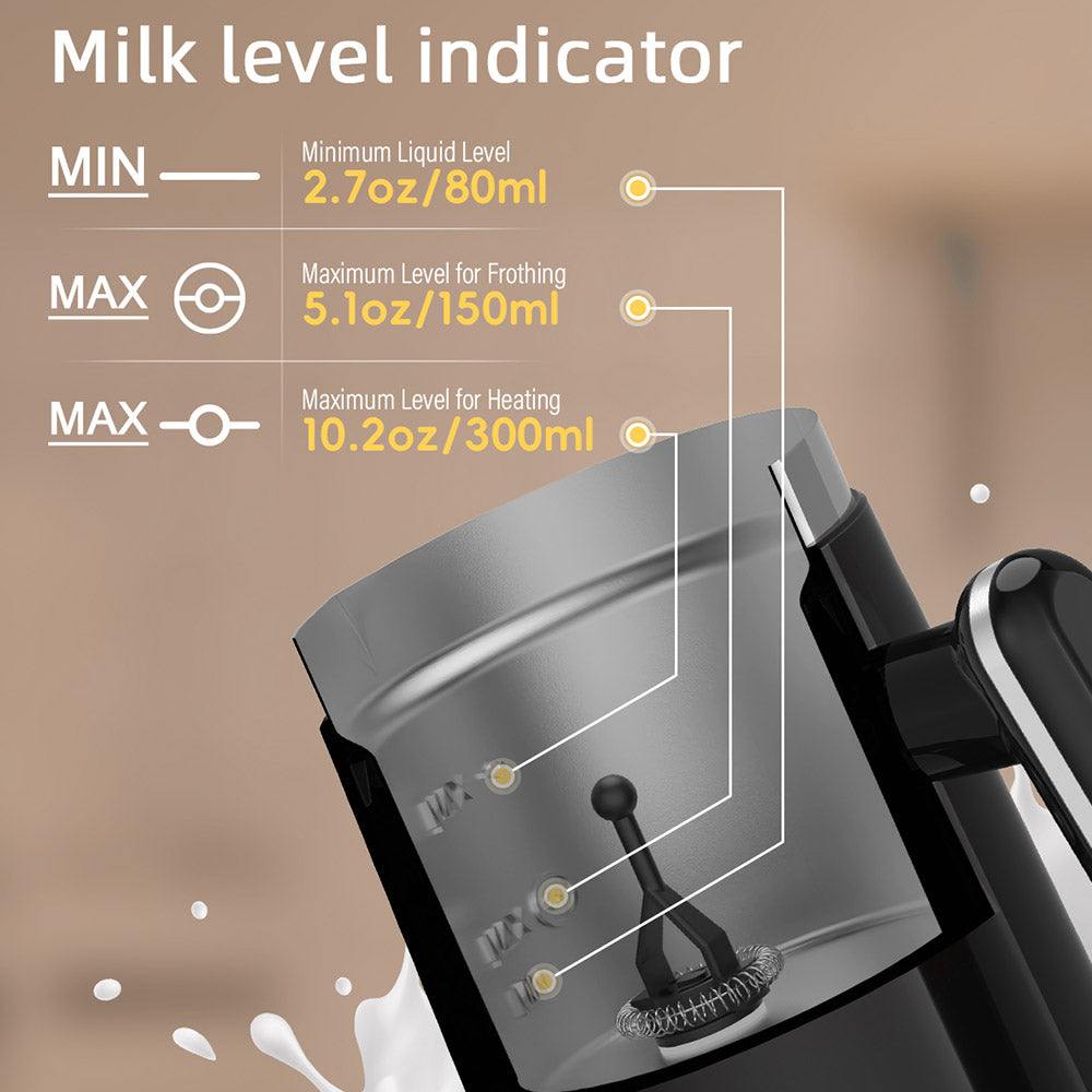 BioloMix BMF101 4 in 1 Electric Milk Frother and Warmer, Automatic Hot and Cold, for Latte, Foam Maker, Hot Chocolates, Cappuccino - Black