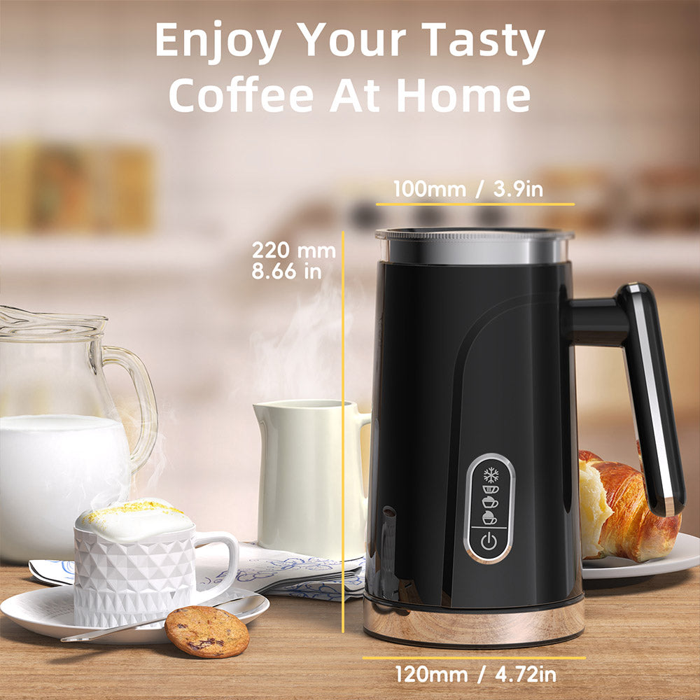 BioloMix BMF101 4 in 1 Electric Milk Frother and Warmer, Automatic Hot and Cold, for Latte, Foam Maker, Hot Chocolates, Cappuccino - Black
