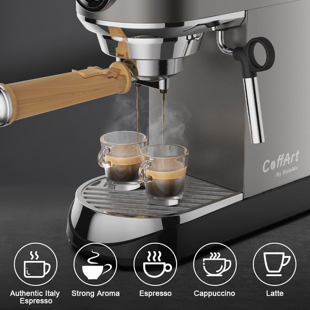 BioloMix CM7008 Semi-Automatic Espresso Coffee Maker with Milk Steam Frother Wand, 20 Bar Pressure, 1.1L Water Tank, Single/Double Cup