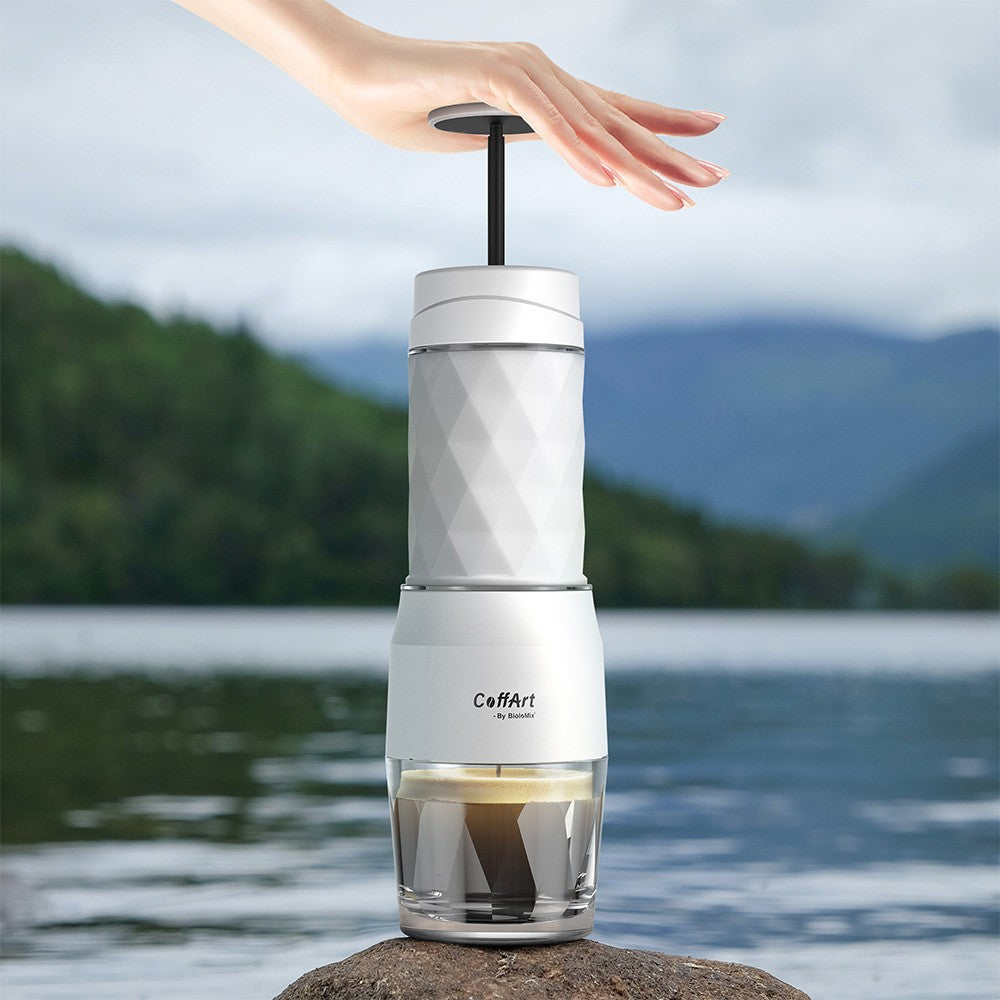 BioloMix HS8439 Portable Coffee Maker, 13-18Bar Pressure Hand Press Capsule Ground Coffee Brewer, 80ml Water Container, for Travel and Picnic - Black