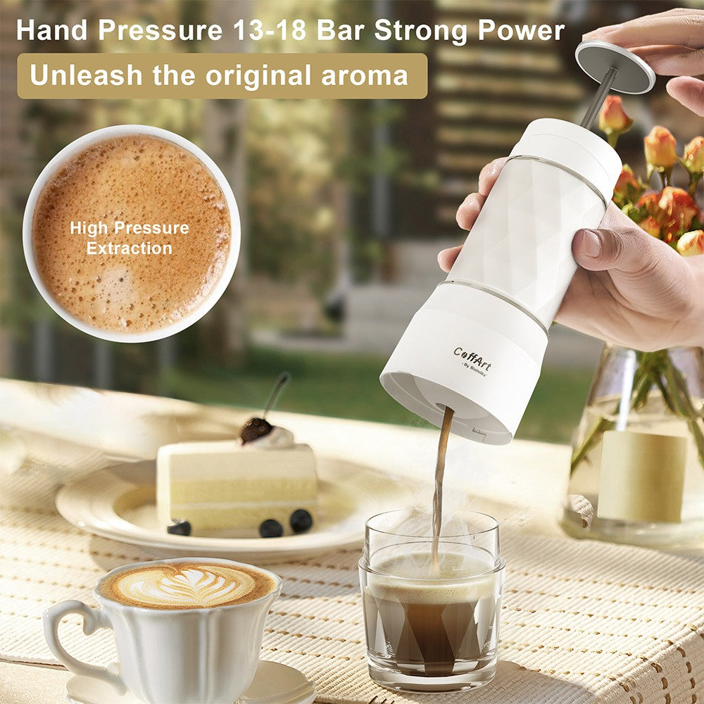 BioloMix HS8439 Portable Coffee Maker, 13-18Bar Pressure Hand Press Capsule Ground Coffee Brewer, 80ml Water Container, for Travel and Picnic - Black