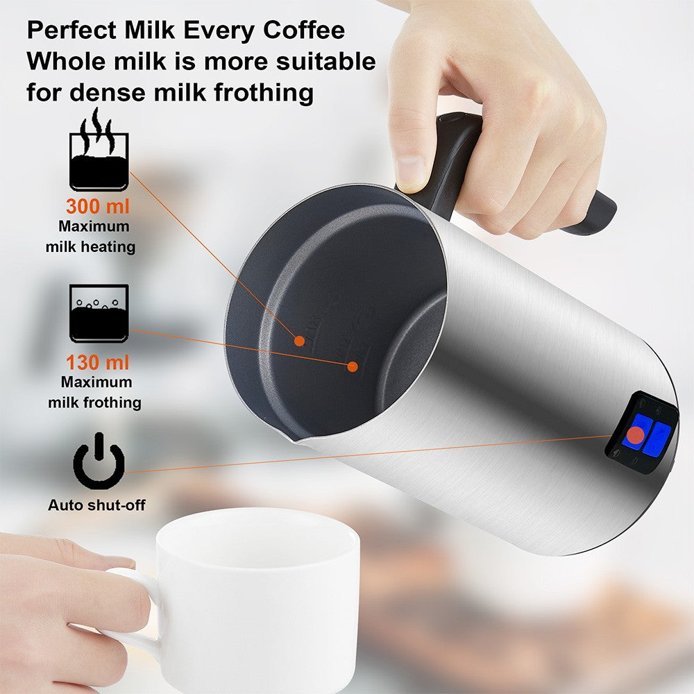 BioloMix MF600 4 in 1 500W Hot Cold Milk Frother, Coffee Frothing Foamer, Automatic Milk Warmer, Food-grade Safe, Double Stainless Steel Wall - Silver