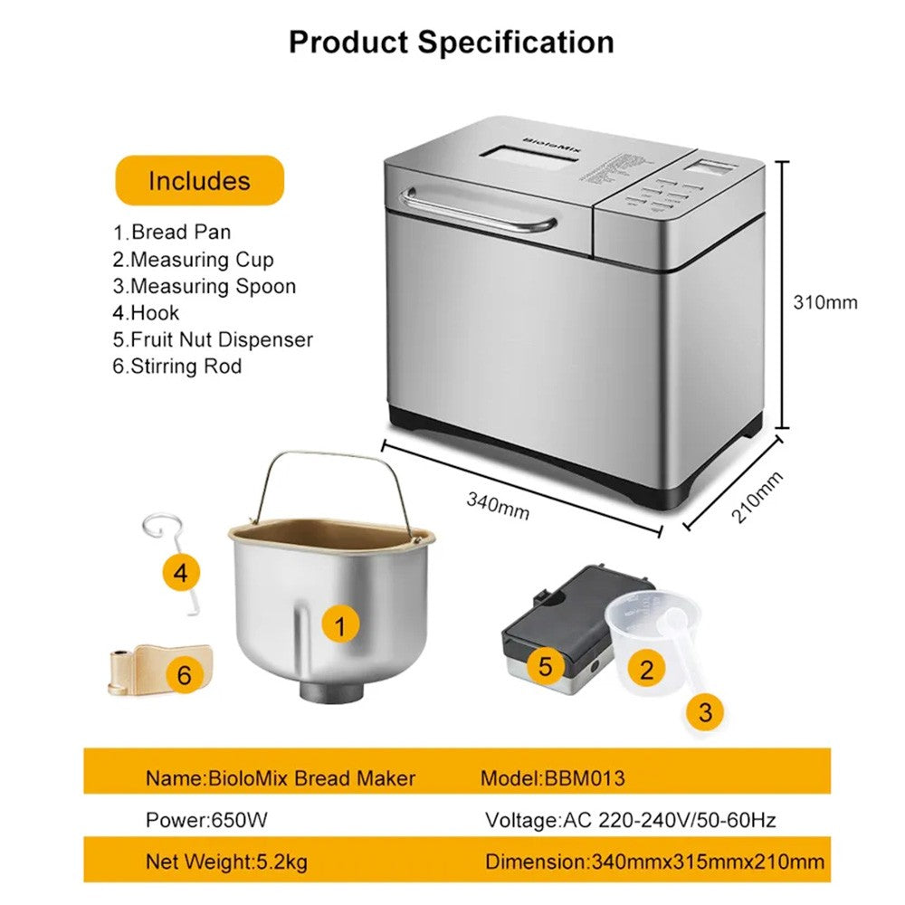 Biolomix BBM013 Stainless Steel 19 In 1 Automatic Bread Maker